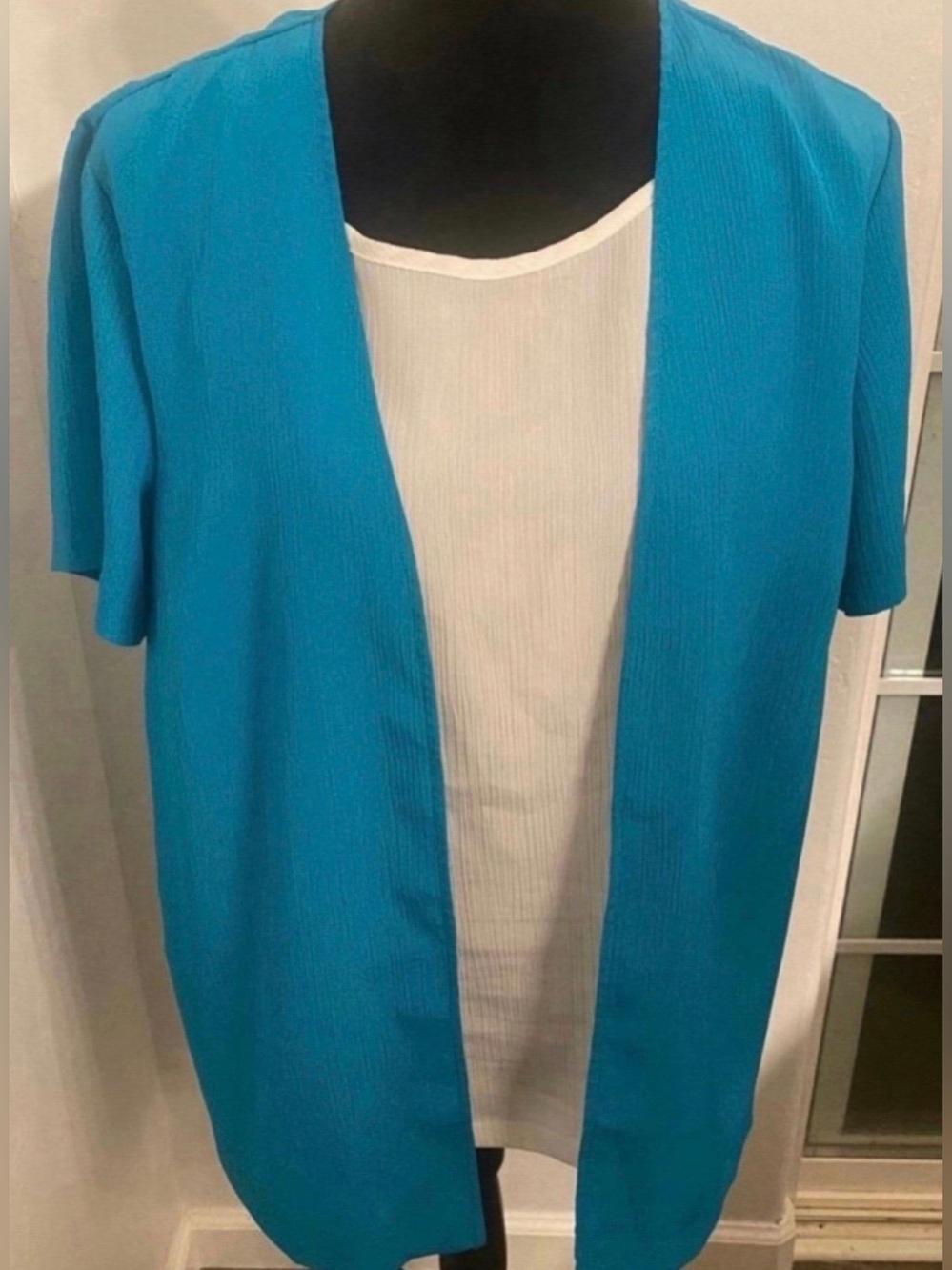 Turquoise Short Sleeve Open-Front Women's Sweater Cardigan (Size M)